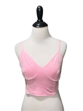 PLAYBOY Women's M Medium Crop Top Spaghetti Straps Adjustable Pink Velvet Y2K